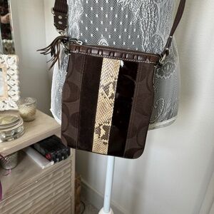 Coach crossbody bag - snake print, suede and patent stripe